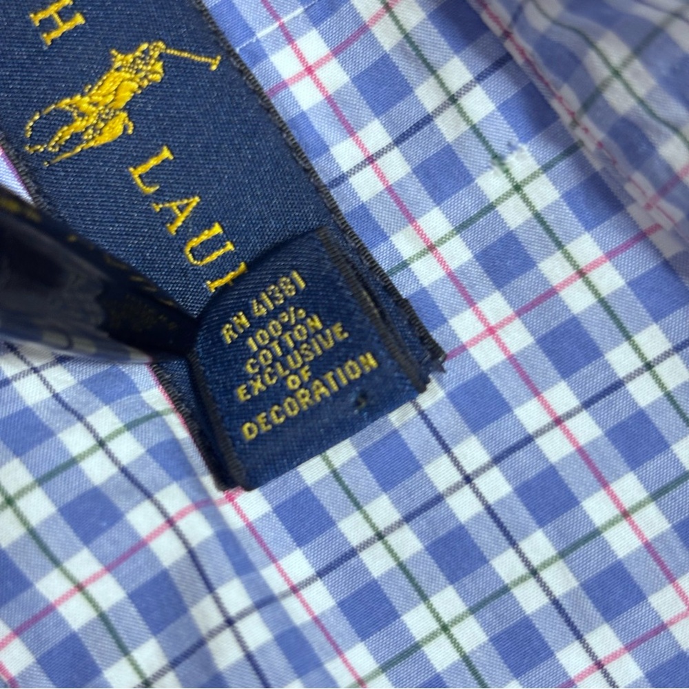 Ralph Lauren Men 3XB Blue & White Checkered Plaid Long Sleeve Button Down Shirt - Picture 8 of 12